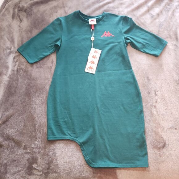 Kappa Authentic Gardavie Sequins Dress Green Pine Asymmetrical Mini Dress Size L - Picture 1 of 8